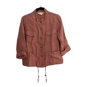 C&C California Size S Linen Jacket Rust Drawstring Hem Button Closure Pockets